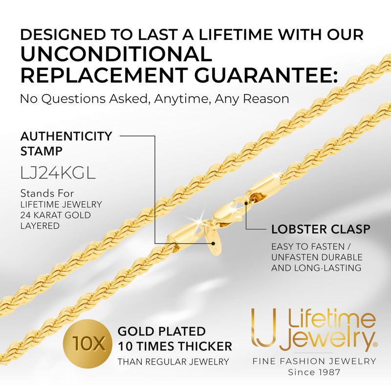 LIFETIME JEWELRY 5mm White Gold Chain for Men & Women 24k Real Gold Plated Diamond Cut Gold Rope Chain for Men & Gold Chain Necklace Women 16 to 36 Inch (20 inches, Gold) - Image 5